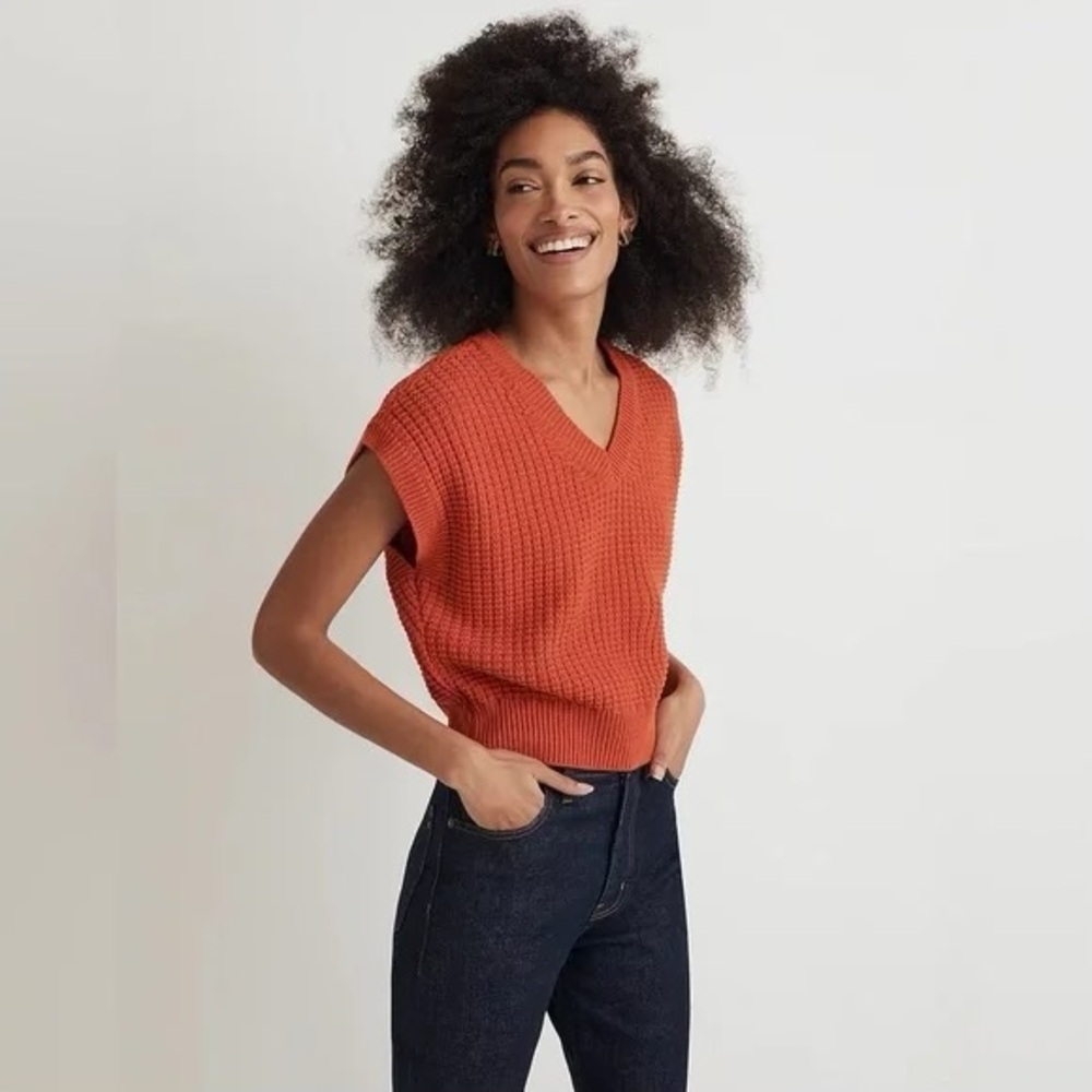 Madewell Waffle-Knit Sweater Vest in Roasted Squash Size M
